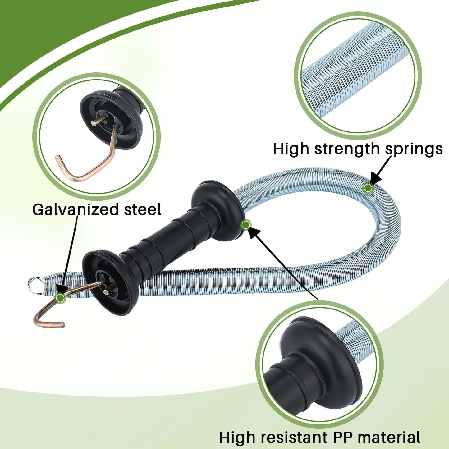 Hicarer 4 Set Electric Fence Spring Gate Handles Kit, Fence Handles with Spring, Corner End Screw-in Ring Insulators, 16 Feet Retractable Electric Gate, Black