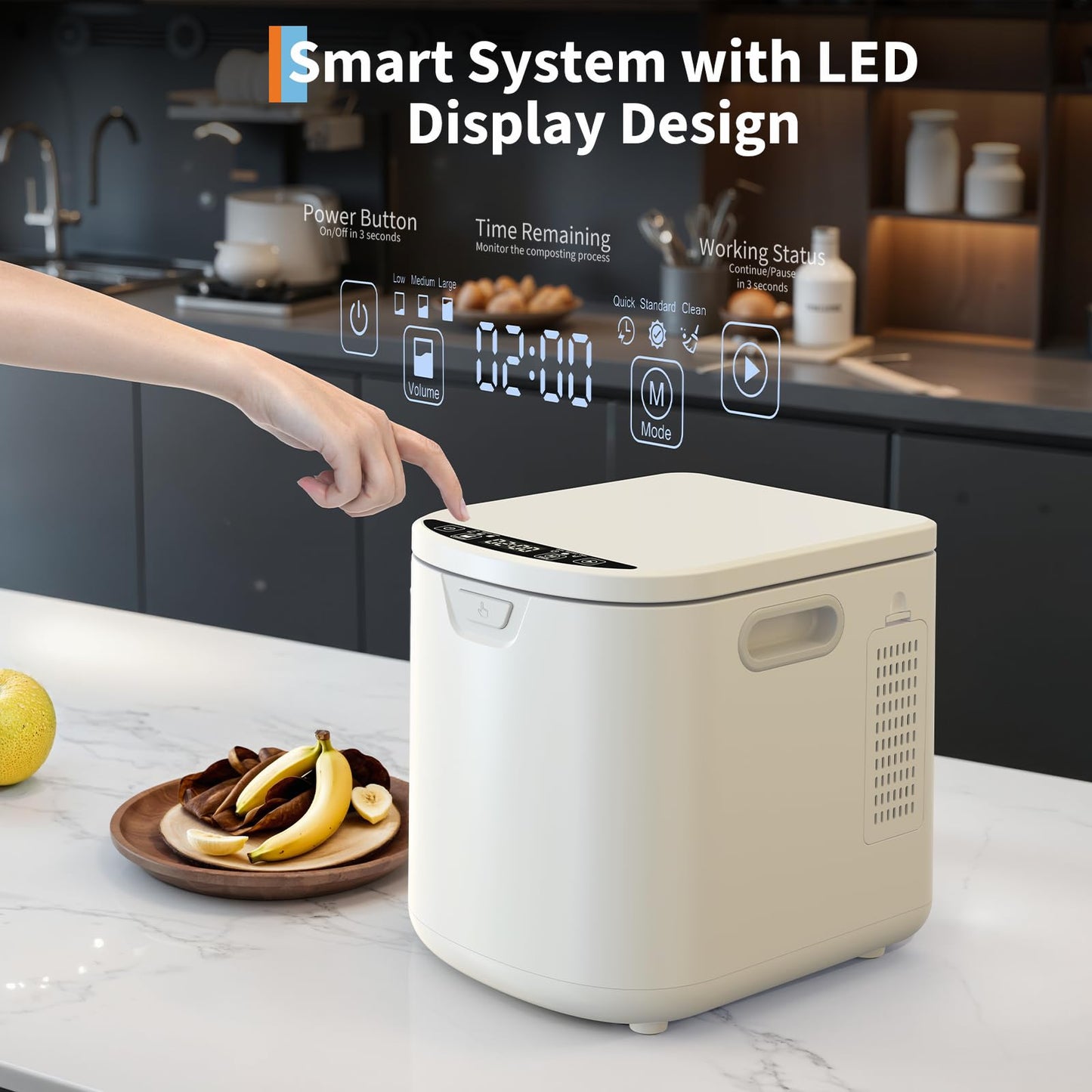 3.5L Electric Composter for Kitchen - Smart Odorless Food Waste Recycler with Auto-Cleaning & LED Display - Low-Noise Countertop Compost Bin Turns Scraps & Waste Into Fertilizer