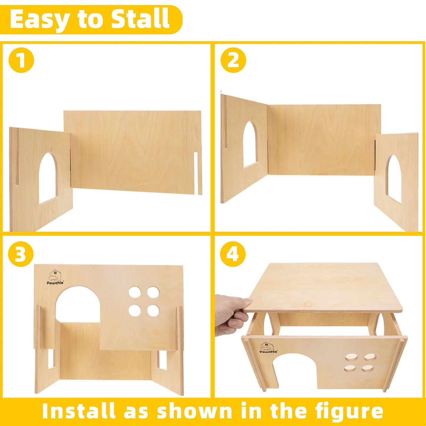 PAWCHIE Guinea Pig House Hide - Wooden Hideout for Chinchilla Small Animals, Habitat with Windows Guinea Pig Hamster Rat Living