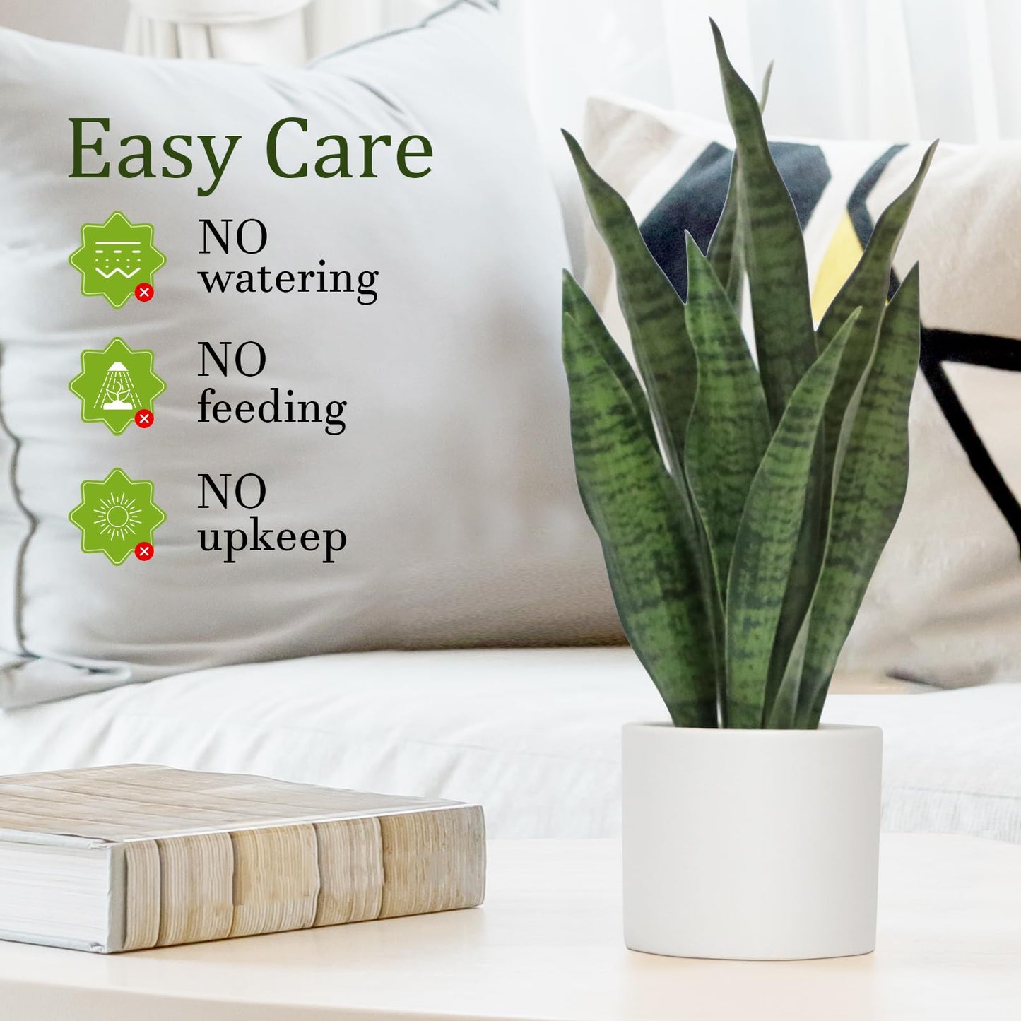 Anewsun Luxury White and Gold End Table with Faux Snake Plant Set of 2