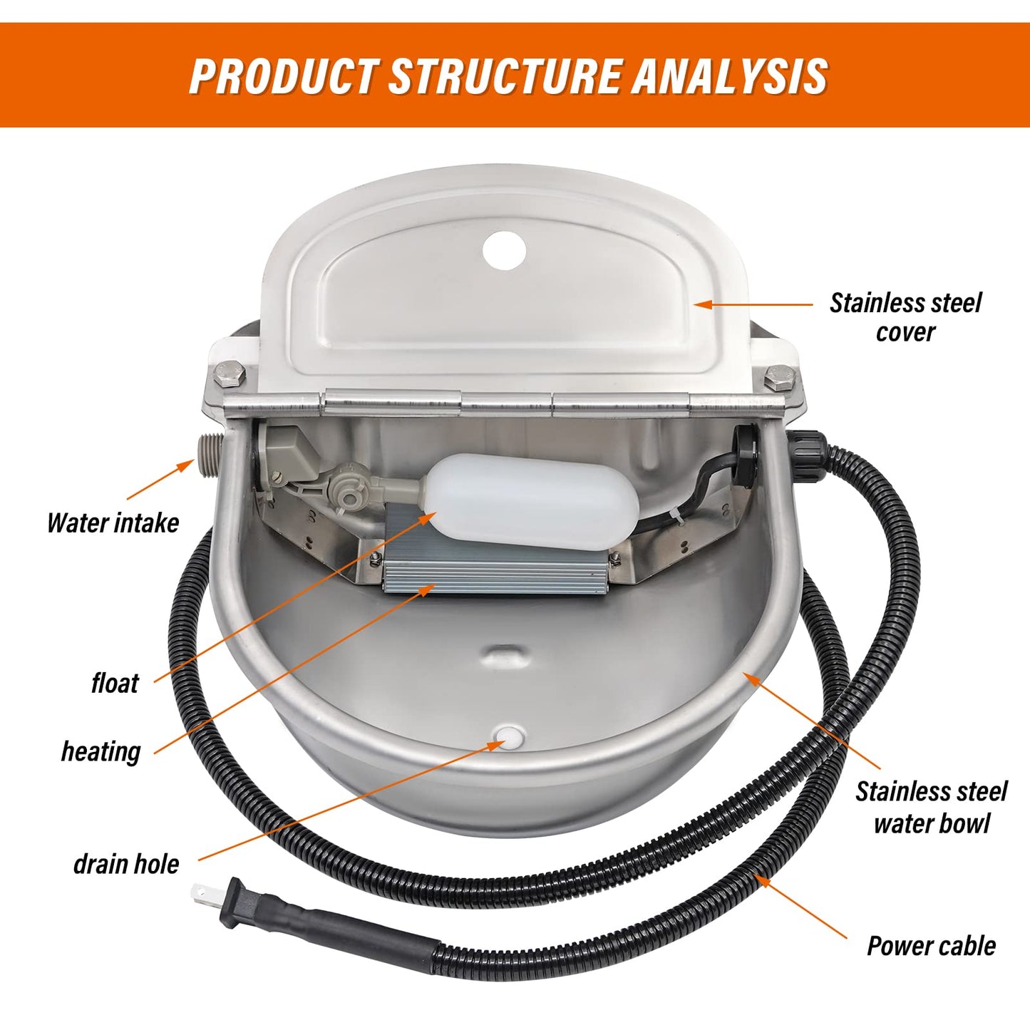Heated Water Bowl for Dogs Outdoor Cats Large Breed Automatic Dog Water Dispenser Auto Fill Heated Pet Water Bowl Outside Pet Waterer for Chicken Goat Pig Horse Livestock