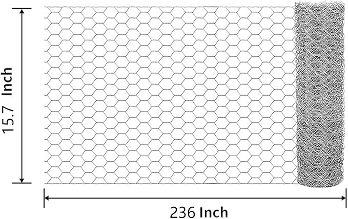 Chicken Wire for Crafts, Wire Netting Hexagonal Garden Poultry Chicken Wire Netting, Pet/Rabbit/Chicken Wire Fencing,0.8inch Hexagonal Galvanized PVC Coated Mesh Fence (Silver, 15.7"x236")