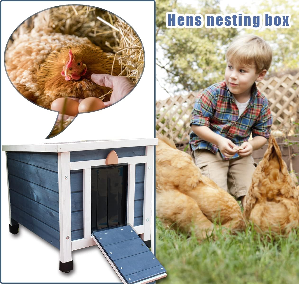 Rockever Outdoor Cat House,Outdoor cat Houses for Feral Cats Weatherproof Rabbit Hutch Small, Wooden Small Pet House and Habitats-Blue