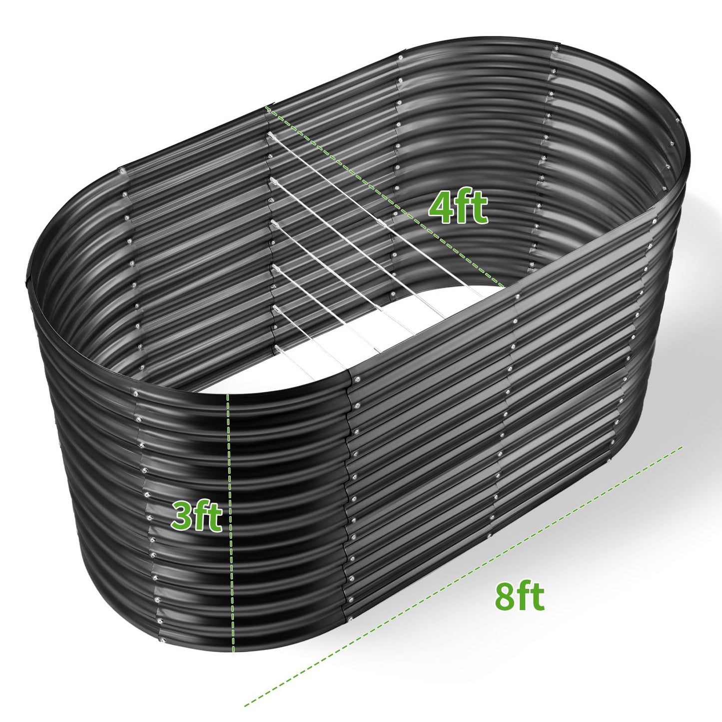 Land Guard 8x4x3ft Oval Galvanized Raised Garden Beds, Large-Capacity Metal Planter Box Outdoor, Durable Deep Raised Garden Bed 3ft Tall, Raised Beds for Gardening Vegetables, Dark Grey