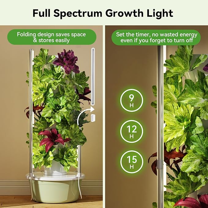 BAOSHISHAN Hydroponics Tower, 7-Layer 28pod Vertical Hydroponic Growing System with Foldable LED Light, Space-Saving for Vegetable Herbs & Auto Water Circulation
