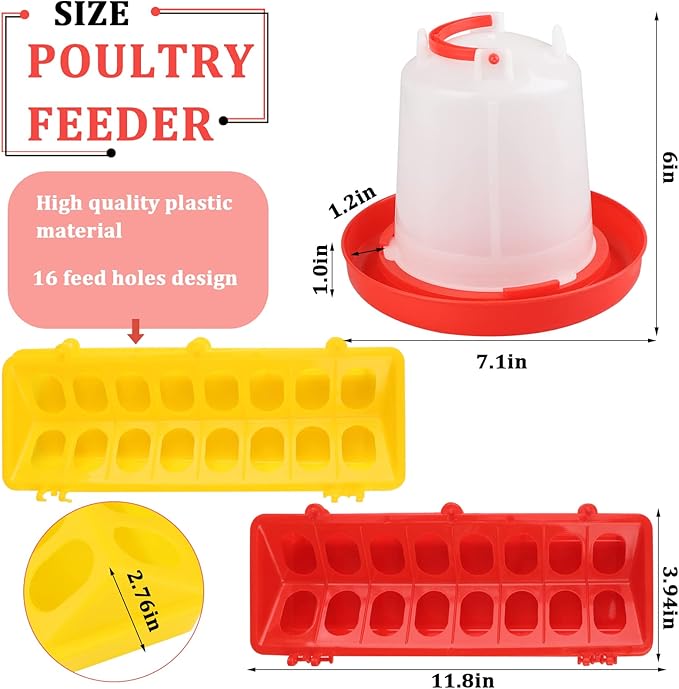 6 Pack Chick Feeder Waterer Hanging Poultry Feeder Kit for Pigeon, Chick, Duckling, Quail (1 L)