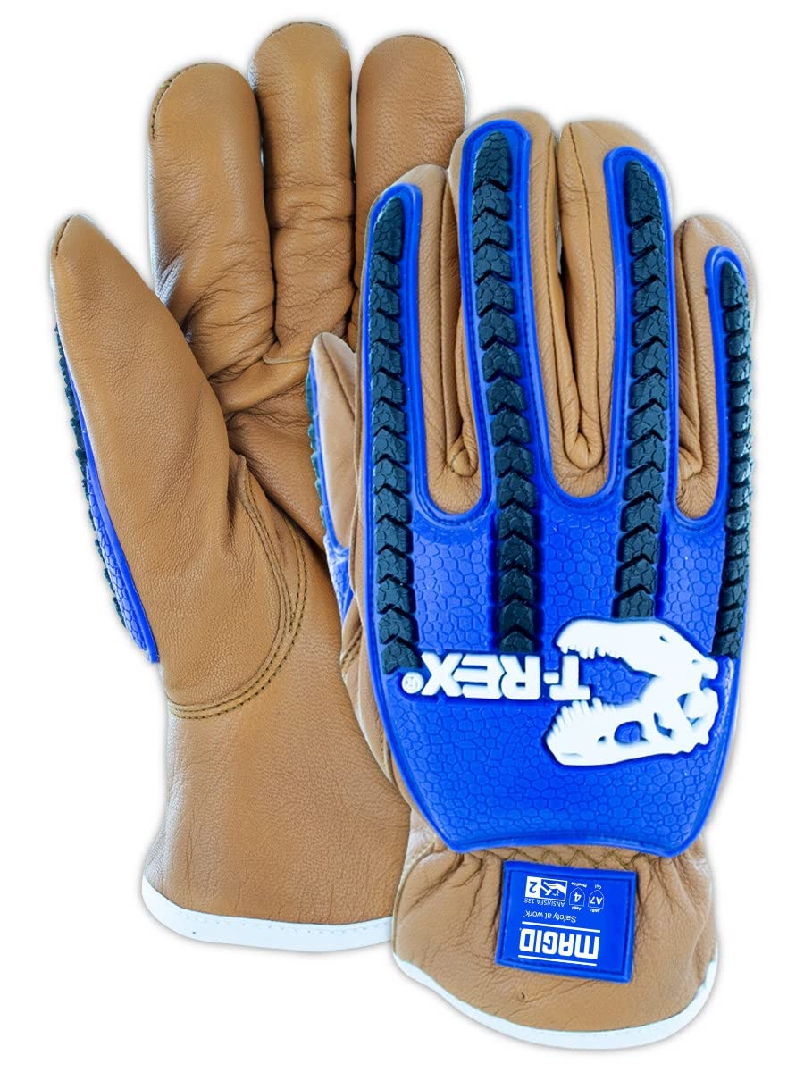 MAGID T-REX TRX843WXXXL Winter Thermal Impact Goatskin Leather Driver Work Glove | Cut Level A7, Puncture 4, 100G Thinsulate, Kevlar Lining, TPR Back, Blue/Brown, Size 12/XXXL (24 Pairs)