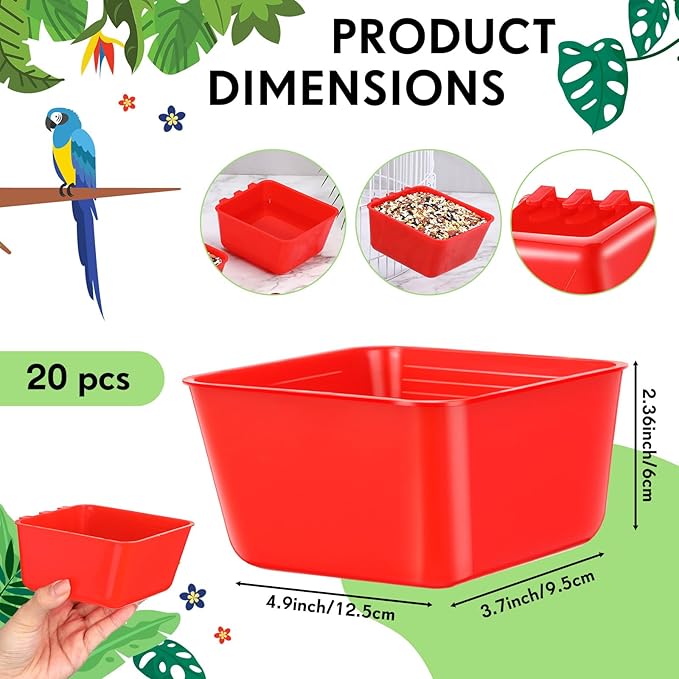 Maxdot 20 Pcs Cage Cups Chicken Feeder Waterer 16 oz Birds Feeders Hanging Bunny Cage Chicken Water Bowl for Pet Parrot Rooster Parakeet Gamefowl Poultry Pigeon Wire Hutch(Red)