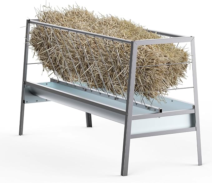 5 Ft Pasture Feeder, 75 Gallon Capacity Livestock Feeder with Deeper Feeding Pan, All Steel Frame, Easy to Assemble and Carry, Feeding Goats, Sheep and Miniature Horses, for Farms, Sheep Sheds