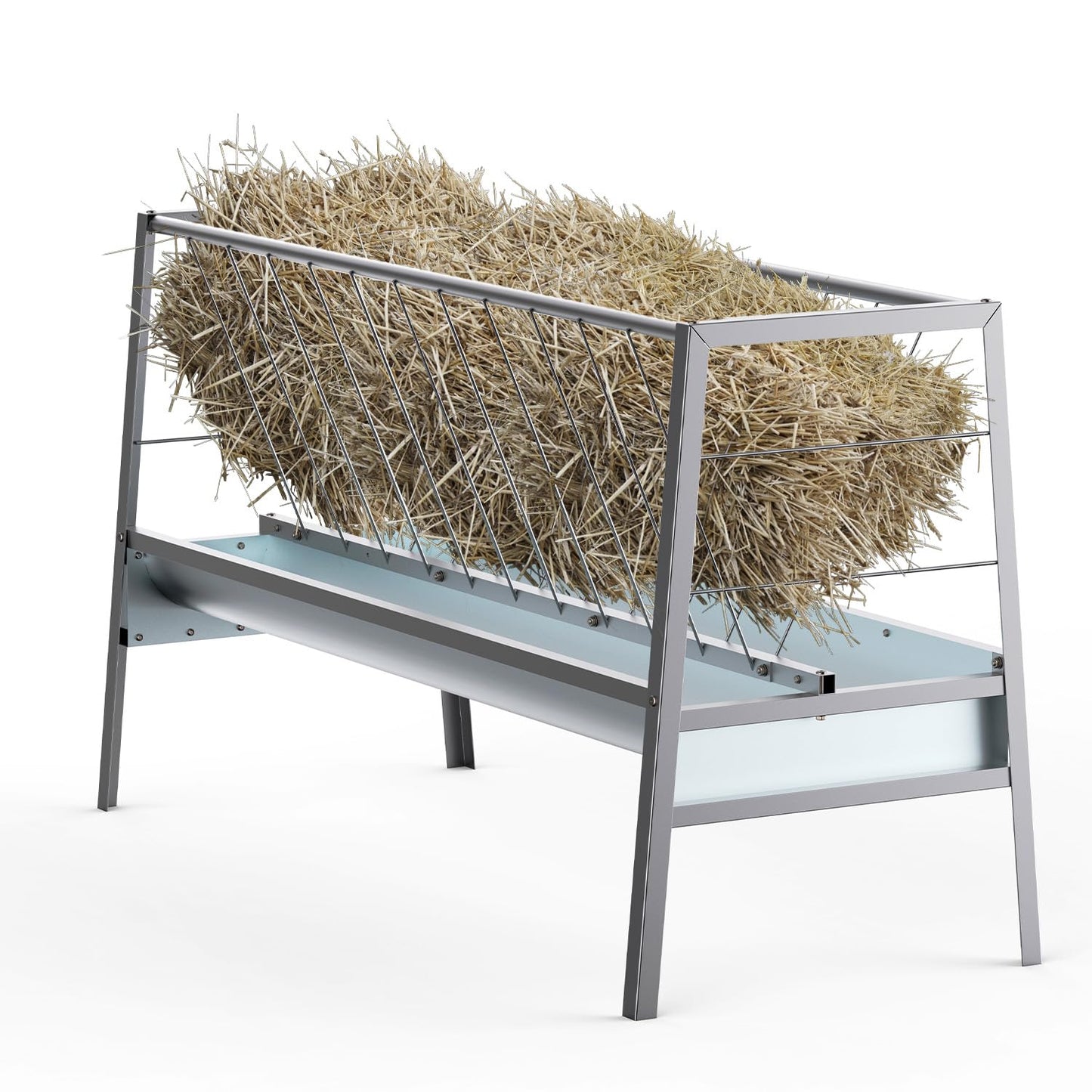 BUYYAH 5 Ft Pasture Feeder, 75 Gallon Capacity Livestock Feeder with Deeper Feeding Pan, All Steel Frame, Easy to Assemble and Carry, Feeding Goats, Sheep and Miniature Horses, for Farms, Sheep Sheds