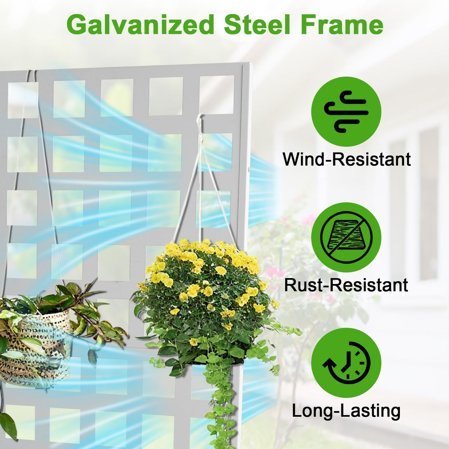 Mochalight Metal Raised Garden Bed with Trellis and Wheels, Metal Planter Box with Trellis Privacy Screen, Outdoor Planter Box with Drainage Holes for Climbing Plants, Flowers, Vegetables, White