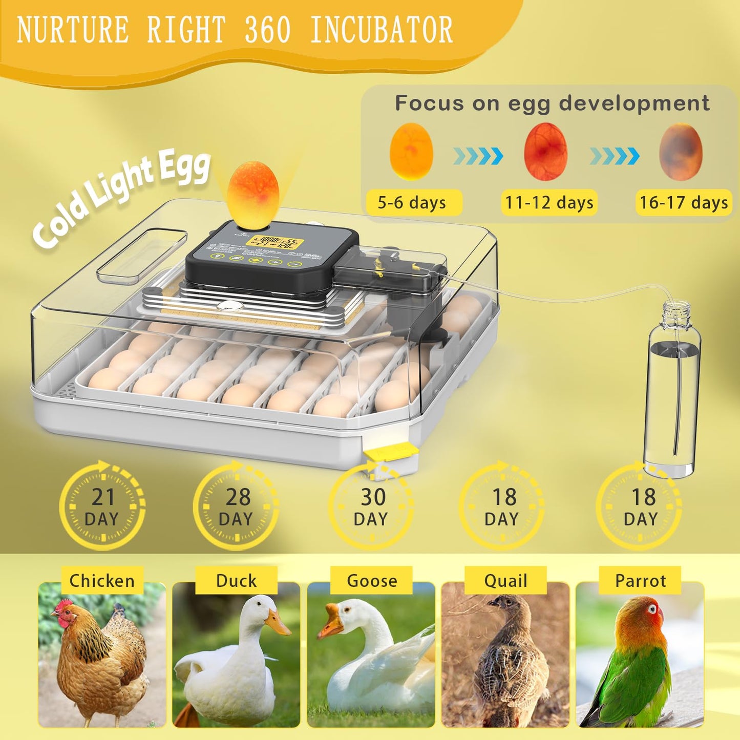 Incubators for Hatching Eggs 48 Egg Incubator with Automatic Turning and Humidity Control for Chicken Duck, Egg Candler for Chicken Eggs Goose Incubator Duck Quail Chick for Hatching Poultry (Grey)
