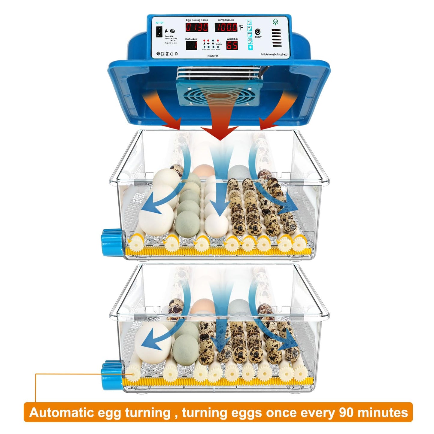 Vevitts 120 Egg Incubators for Hatching Eggs Automatic Temperature Control Chicken Quail Eggs Incubator Humidity Monitoring for Farm Egg Incubation