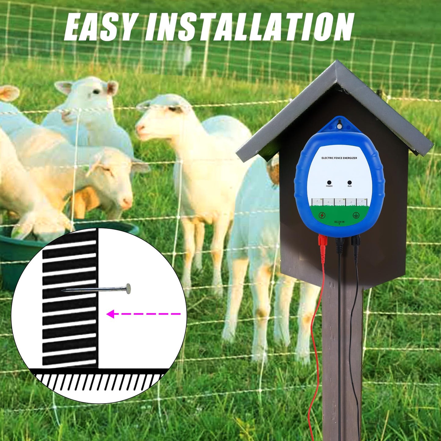 ATMOREA Electric Fence Charger - Multi-Powered, 8 kV, 0.5 Joules Output Energizer, Ideal for Livestock, Pet, Poultry, Gardens, Orchards Protection - Up to 5-Mile Range