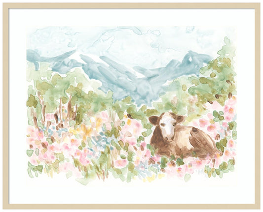 Amanti Art Framed Wall Art Print 33x41 Cow Meadow V by June Erica Vess, Nature Wall Art, Rustic Farmhouse Decor, X-Large Poster Painting Artwork for Living Room, Bedroom, Bathroom, Kitchen, Office