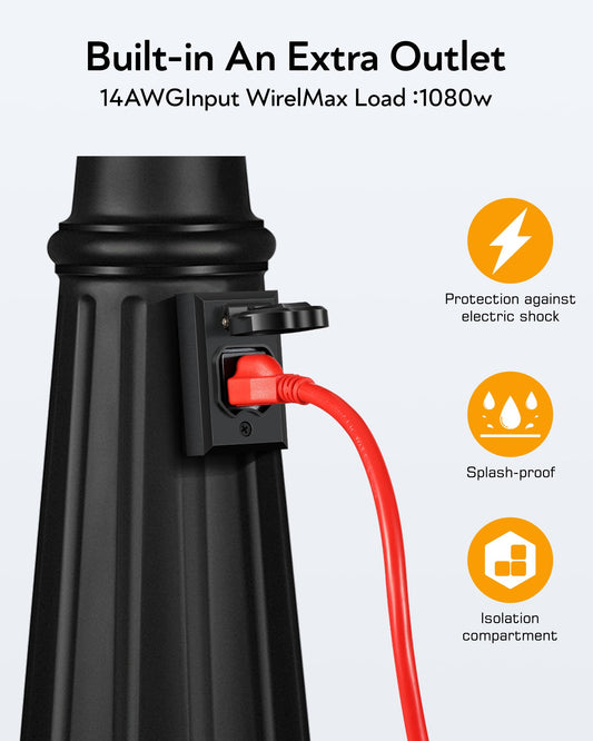 VIANIS Outdoor Lamp Post Light with Outlet 3-Head, Anti-Rust Lamp Posts Outdoor Lighting Dusk to Dawn, Waterproof Street Light Pole for Garden, House, Doorway, Weather Resistant