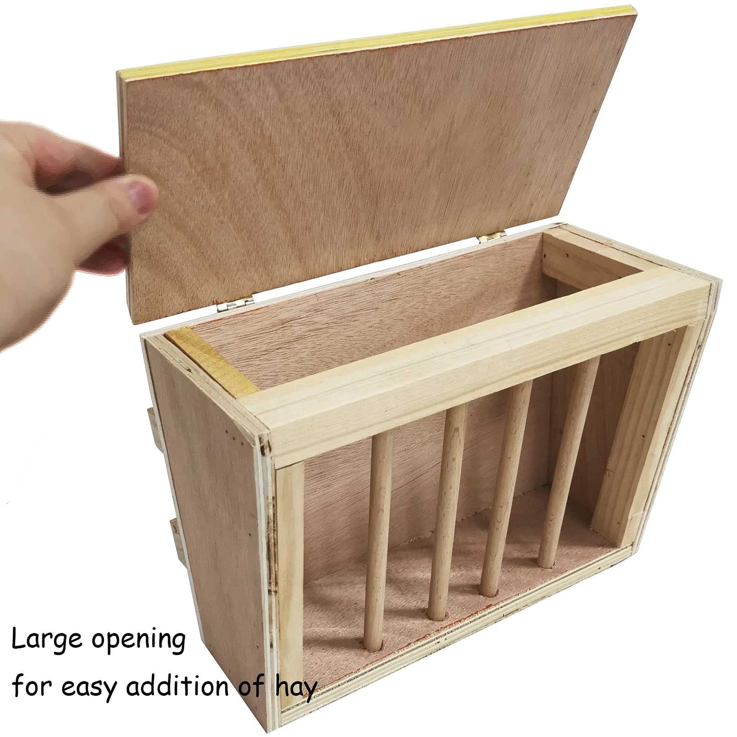 kathson Rabbit Hay Feeder Rack Wooden Food Feeding Manger Bunny Grass Holder Small Animals Less Wasted Food Dispenser for Rabbits Guinea Pig Chinchilla Hamster