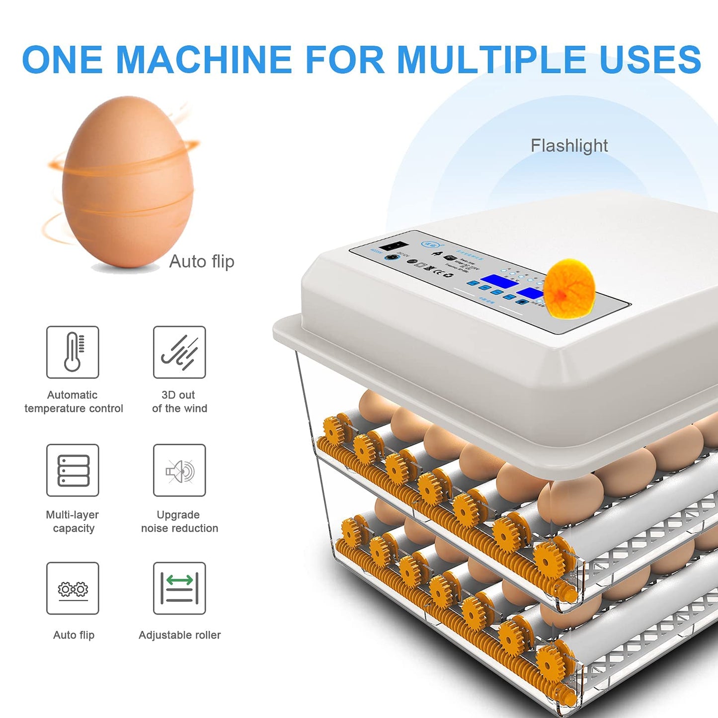 90-120 Fully Automatic Incubator, Automatic Egg Turner ，with Humidity & Temperature Control, Brooder Incubators for Hatching Eggs Quail Parrot Duck Bird