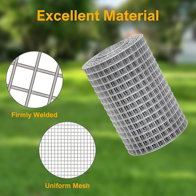 8in x 25ft Hardware Cloth - 1/2 inch Chicken Wire Fencing 19 Gauge Hot-dip Galvanized After Welding | Welded Wire Mesh Roll Garden Plant Chicken Coop Rabbit Poultry Netting Cage Screen