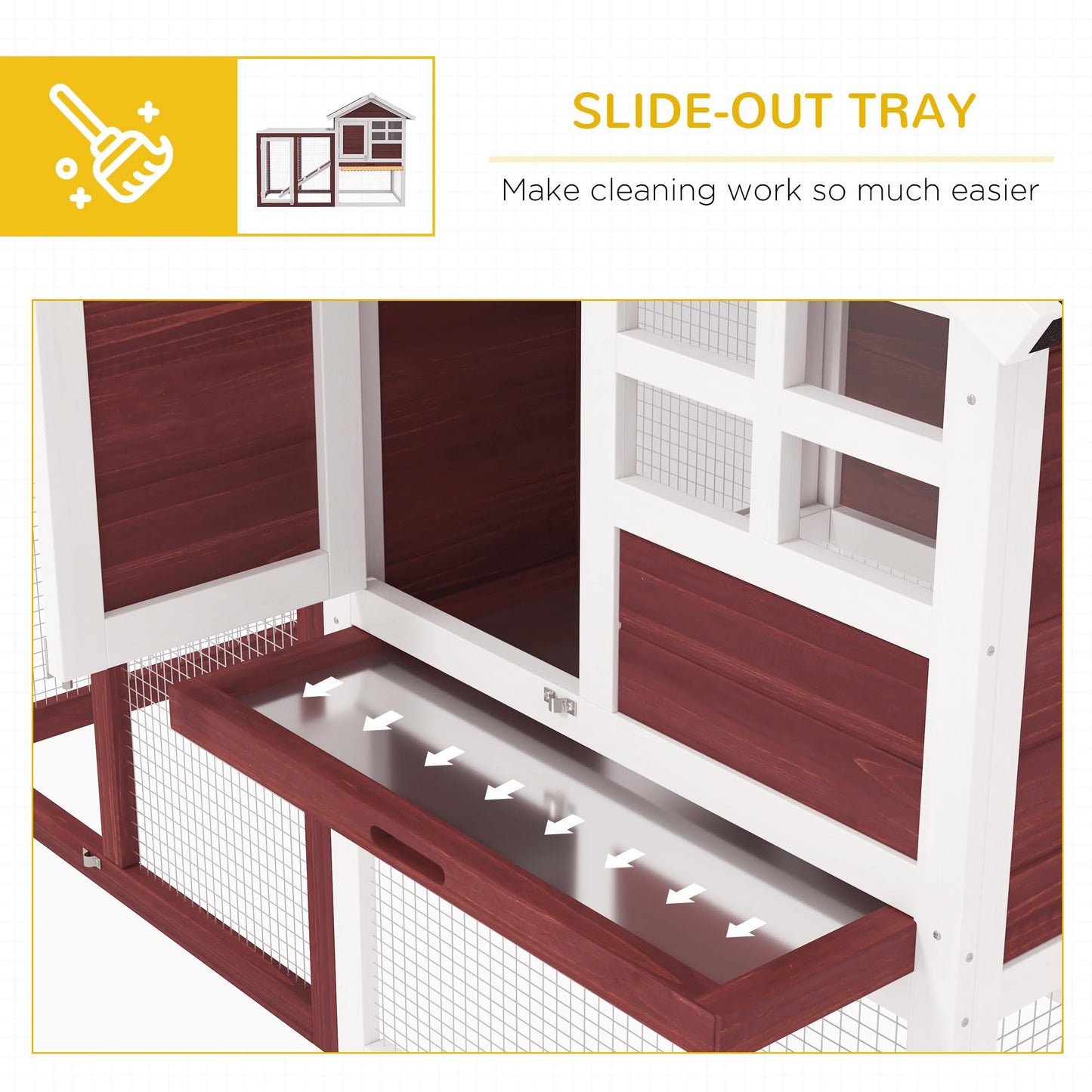 PawHut 48" Wooden Rabbit Hutch Bunny Cage with Waterproof Asphalt Roof, Fun Outdoor Run, Removable Tray and Ramp, Brown