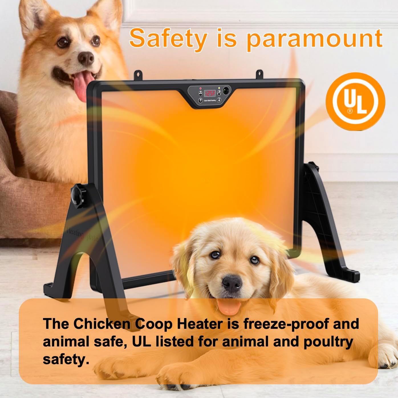 2025 Smart Chicken Coop Heater Coop Radiant Heat Panel Built-in Adaptive Temperature Sensor, Chicken Heater Inside Coop for Winter, Adaptable to Timer and Temp Controllers, ETL UL Compliant