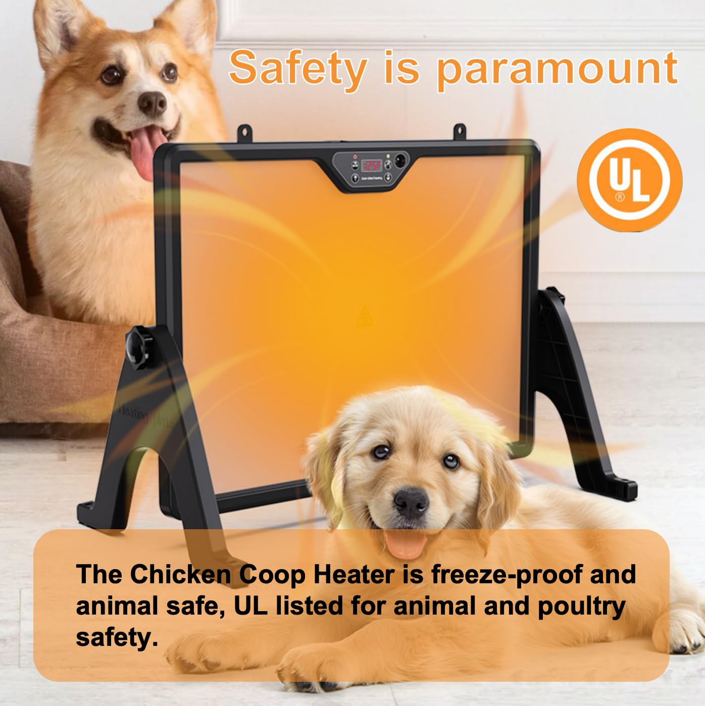 2025 Smart Chicken Coop Heater Coop Radiant Heat Panel Built-in Adaptive Temperature Sensor, Chicken Heater Inside Coop for Winter, Adaptable to Timer and Temp Controllers, ETL UL Compliant