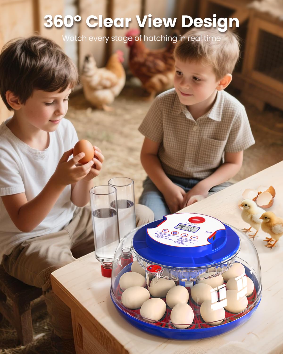 Incubators for Hatching Eggs, 18 Eggs Incubators with Egg Candler, Automatic Egg Turner, Temperature & Humidity Control, Full Viewing for Chicken, Duck, Quail, Goose, Parrot and Pigeon