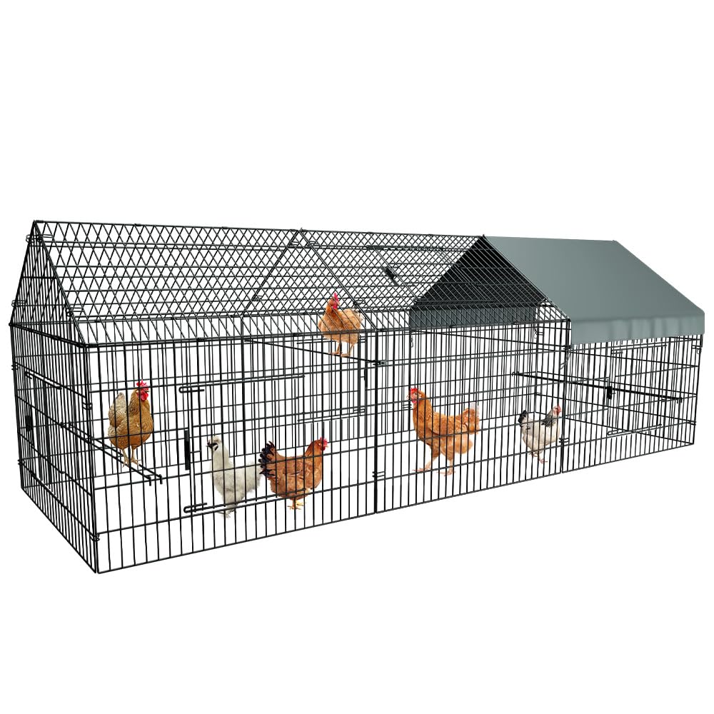 PawGiant Chicken Coop Chicken Run Pen for Yard with Cover 130"×40"×40" Outdoor Metal Portable Chicken Tractor Cage Enclosure Crate Outside for Small Animals Duck Rabbit Hen