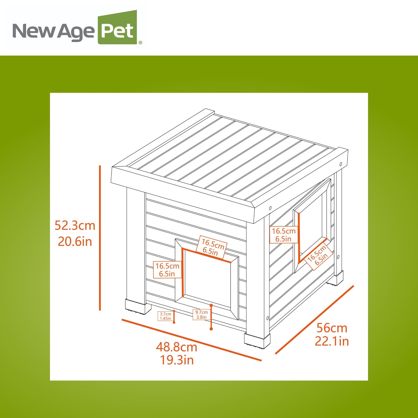 New Age Pet ECOFLEX Outdoor Cat House - Durable, Ventilated, Dual Entry, Easy Assembly, Elevated Floor, Heated Pad Compatible, 10-Year Warranty, for Multiple Cats, Maple/Brown