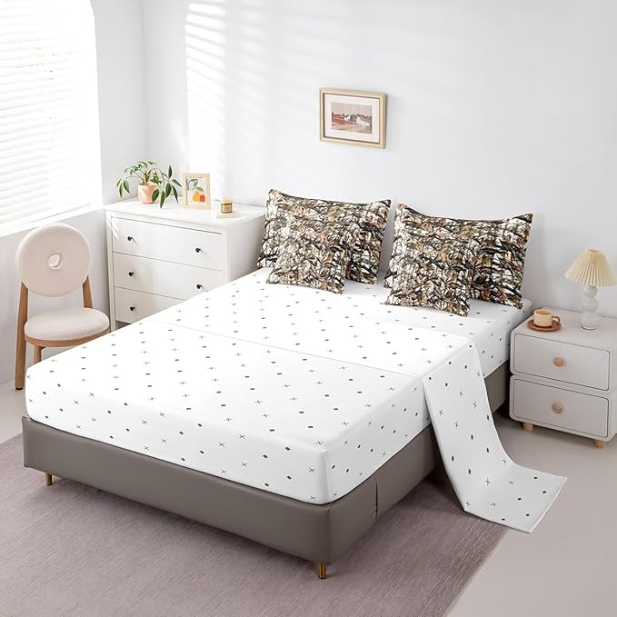 Feelyou Tree Branches 7 Pieces Bedding Set, for Kids Wild Hunting Bed Set Full Size Botanical Tree Bed in a Bag with Comforter, Sheets, Pillowcases Bedroom Decor Nature Theme White Brown