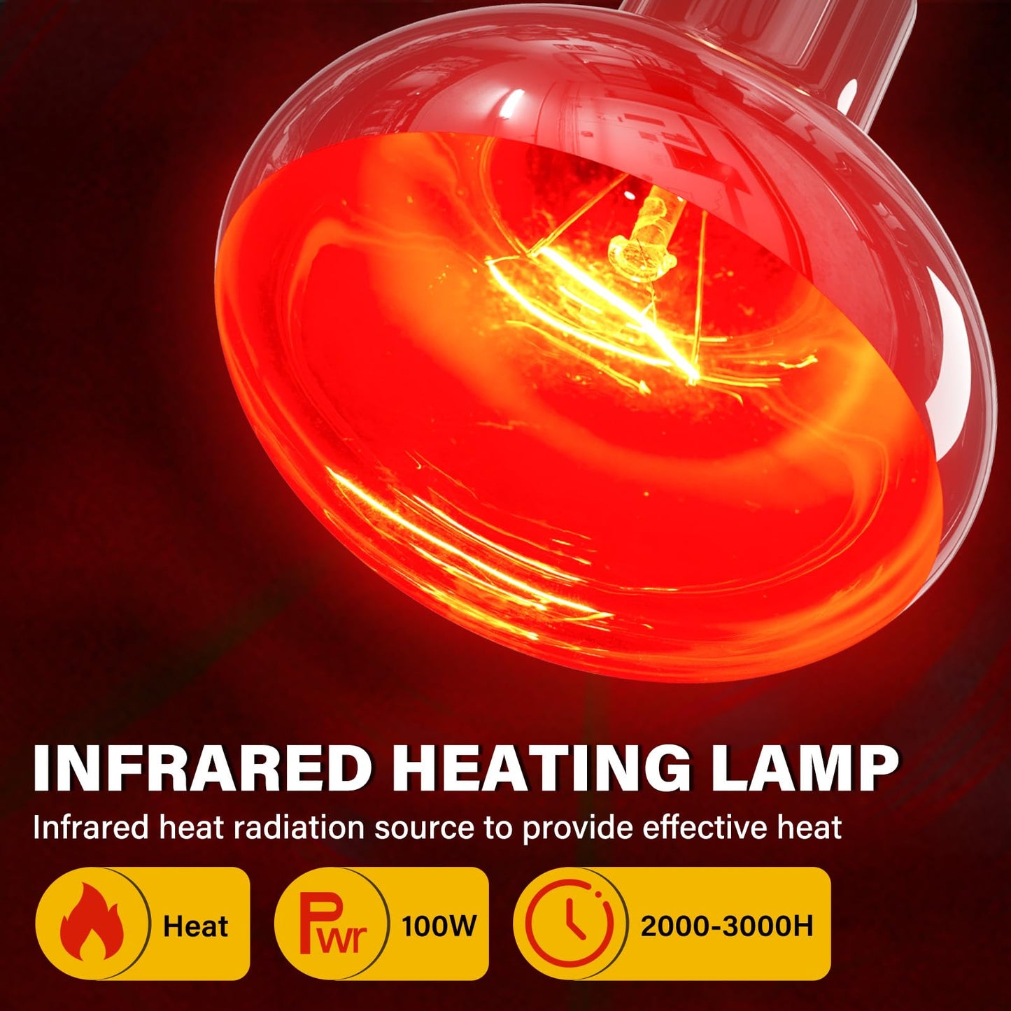 TobeBright Red Reptile Heat Bulb,100W Infrared Heat Lamp Bulbs for Chickens,Red Basking Spotlight Reptile Night Heat Bulb, Dimmable Reptile Light Bulb for Lizard Bearded Dragon Leopard Gecko-2Pack