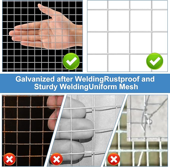 Land guard 19 Gauge Hardware Cloth, 1/2 inch 48inch×100ft Chicken Wire Fence, Galvanized Welded Cage Wire Mesh Roll Supports Poultry Netting Cage Fence………