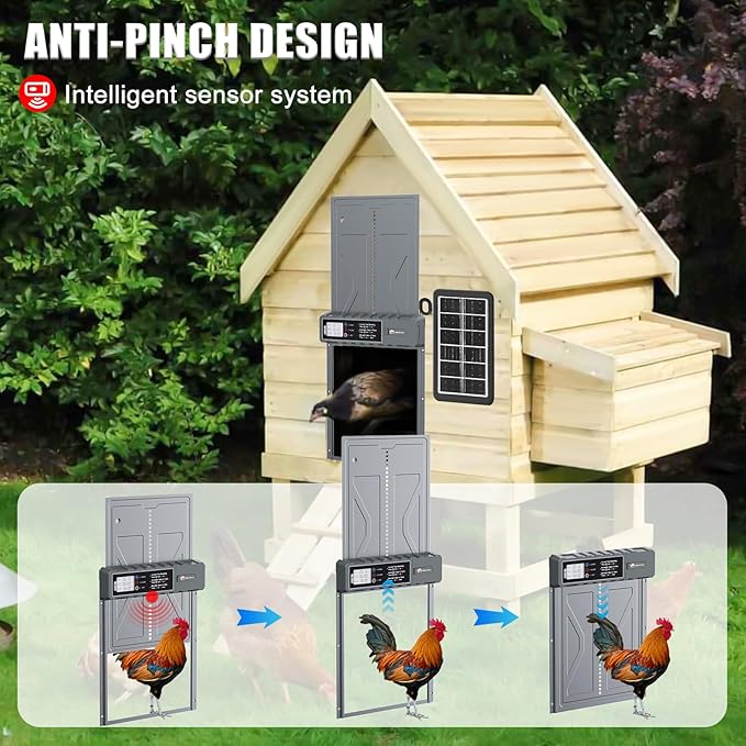 Automatic Chicken Coop Door Solar Powered with Timer, Remote Control, Anti-Pitch Aluminum Alloy Auto House Door for Chicken, Duck, Poultry, Weatherproof
