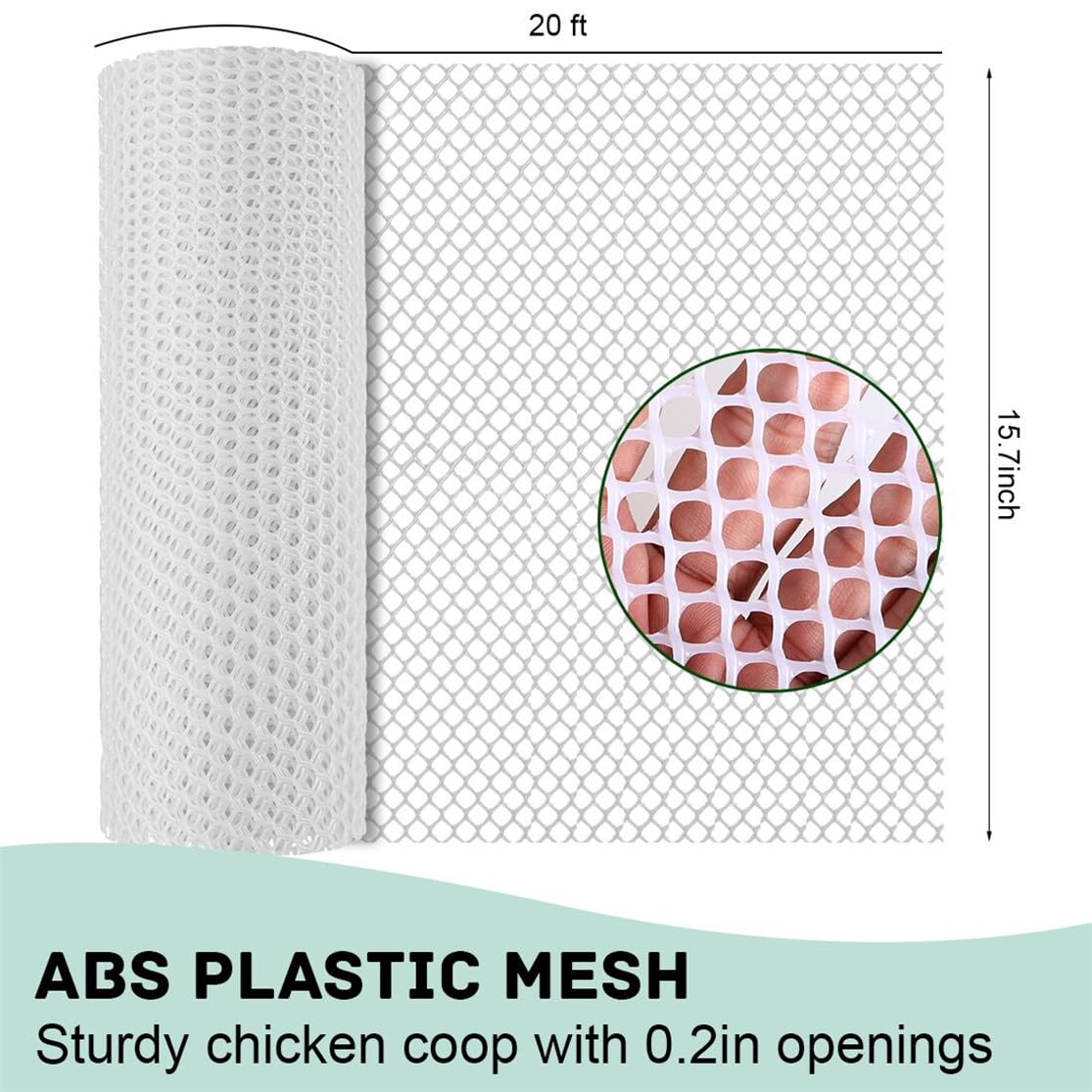 Plastic Chicken Wire Fence Mesh Poultry Fencing 15.7IN x 20FT Plastic Mesh with 25 Twist Ties Hexagonal Chicken Wire Frame Floral Netting for Gardening