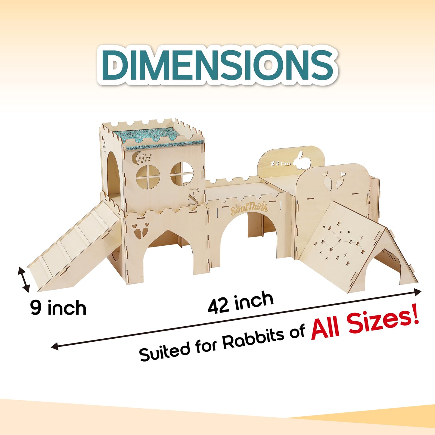 Soulthink® Extra Large Rabbit Hideout and Castle - Easy to Assemble Wooden Houses and Hideouts with Ramps and Tunnels Bunny Castle and Rabbit House for Rabbits to Hide and Play Indoor