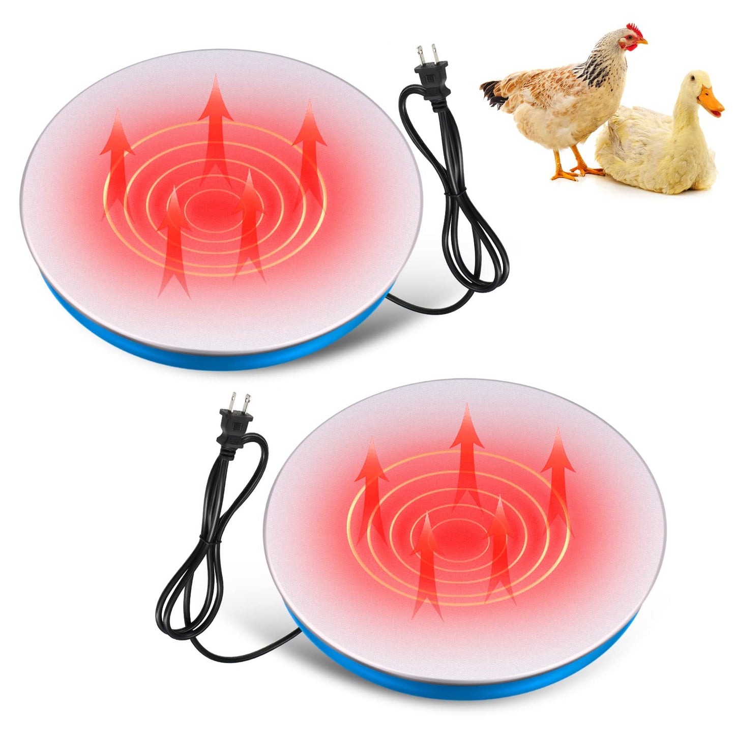 2 Pack Chicken Water Heater Poultry Water Heater Base 110v Heated Pad Deicer Heated Base Poultry Founts Chicken Coop Accessories with 59 Inch Cord for Winter Farm (7.7 Inch)