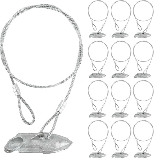 12 Pack Ground Earth Anchors - Easy Hook Anchor with 30" Long x 1/8" Cable, Ideal for Securing Shed, Fence, Green House, Swing Set and More.
