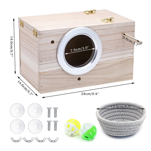 KHEARPSL Parakeet Nesting Box Transparent Bird Budgie Breeding Box Bird Nest Cage House for Lovebirds Cockatiels Parrots Budgie Finch Canary (Medium)