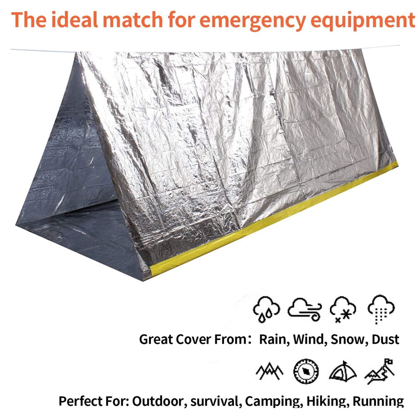 Emergency Survival Shelter Tent, Waterproof Mylar Thermal 2 Person Tube Tent for Hiking Camping Outdoor (Silver)
