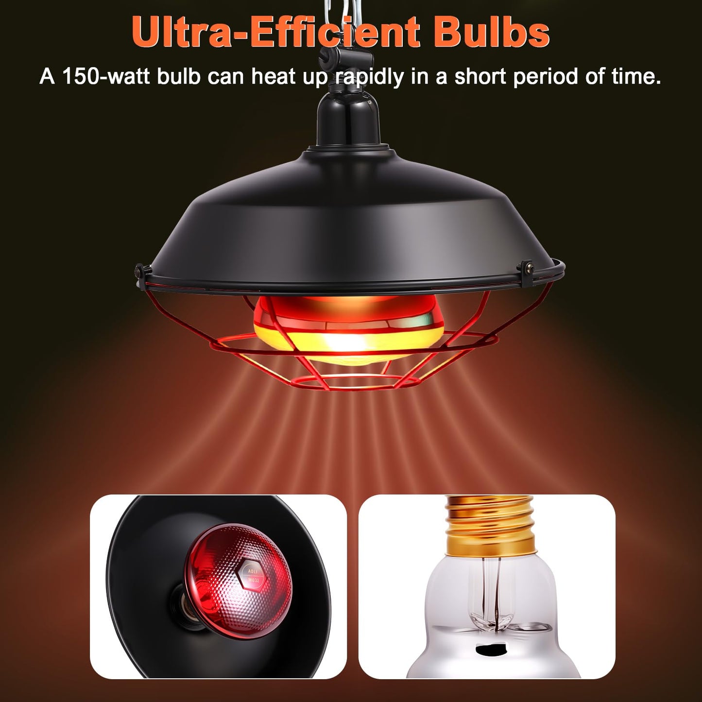 Yinsun Chicken Coop Heater, 150w Heat Lamp with 24-Hour Indoor Basic Timer, Daily On/Off Cycle - 30 Minute Interval, Adjustable Height Heater for Outdoor Chicken Reptile Rabbits Dog Cats