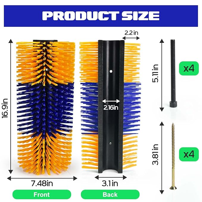 CONLI 2 PCS Livestock Scratching Brush with 4 Screws, Horse Brush with Plastic Bristles for Grooming, Cow Scratcher Goat Scratching Post, Full Massage Grooming Brushes for Horse Sheep Cattle (Yellow)