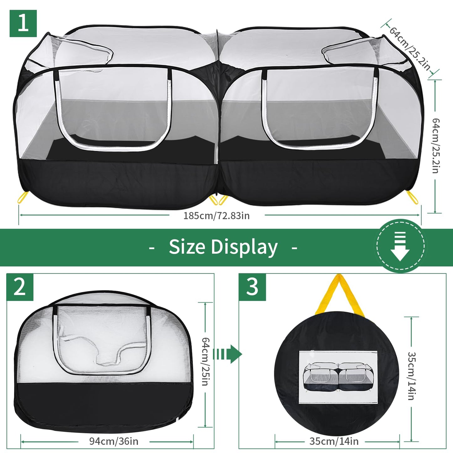 Jhua Pet Playpen for Small Animals, Portable Chicken Run with Detachable Bottom and Cover, Foldable Chicken Coop Indoor Outdoor Pet Pen with Transparent Mesh Walls for Chicken Duck Puppy Cat Rabbit