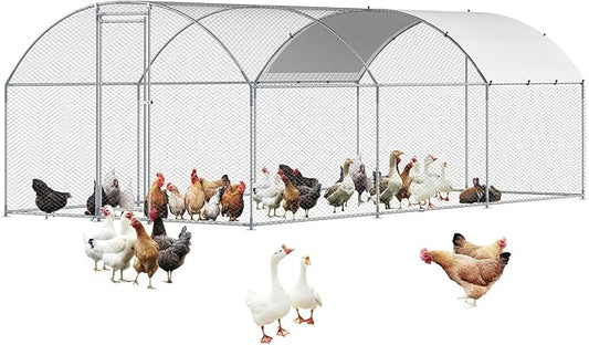 VEVOR Metal Chicken Coop, 19.6 x 9.8 x 6.5 ft Dome-Roof Chicken Run