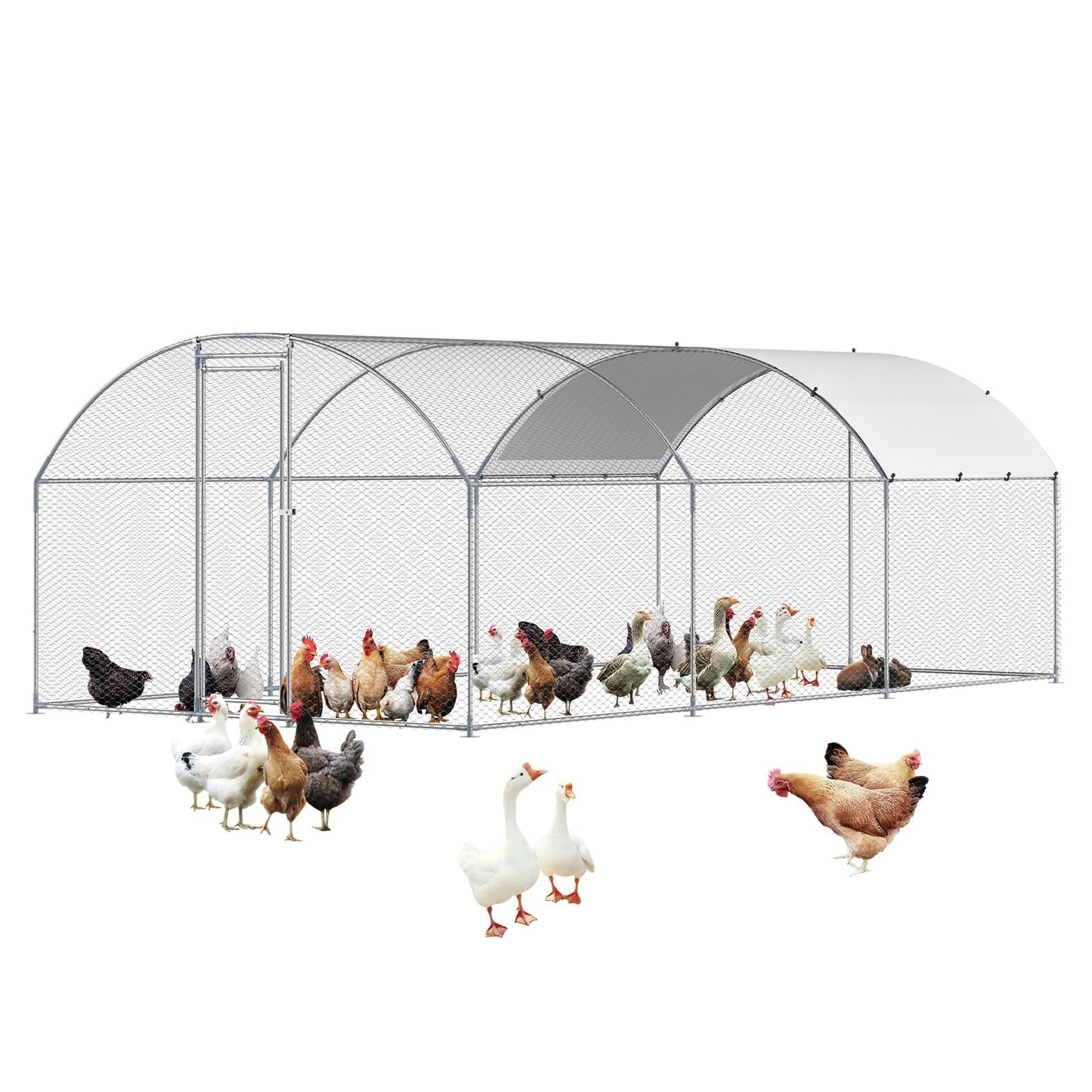 VEVOR Large Metal Chicken Coop, 19.7x9.8x6.5ft Walk-in Chicken Runs for Yard with Cover, Spire Roof Hen House with Security Lock for Outdoor and Backyard, Farm, Duck Rabbit Cage Poultry Pen