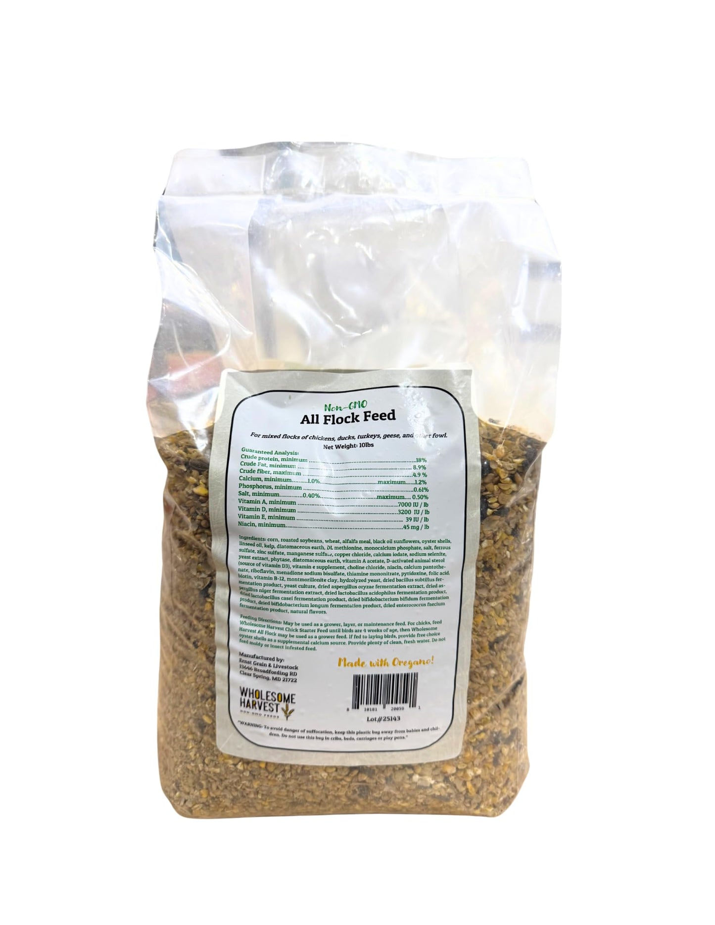Wholesome Harvest All Flock Feed, High Nutrition for Flocks, Non-GMO Duck, Turkey, Geese and Chicken, Whole Grain 10 lbs Pack
