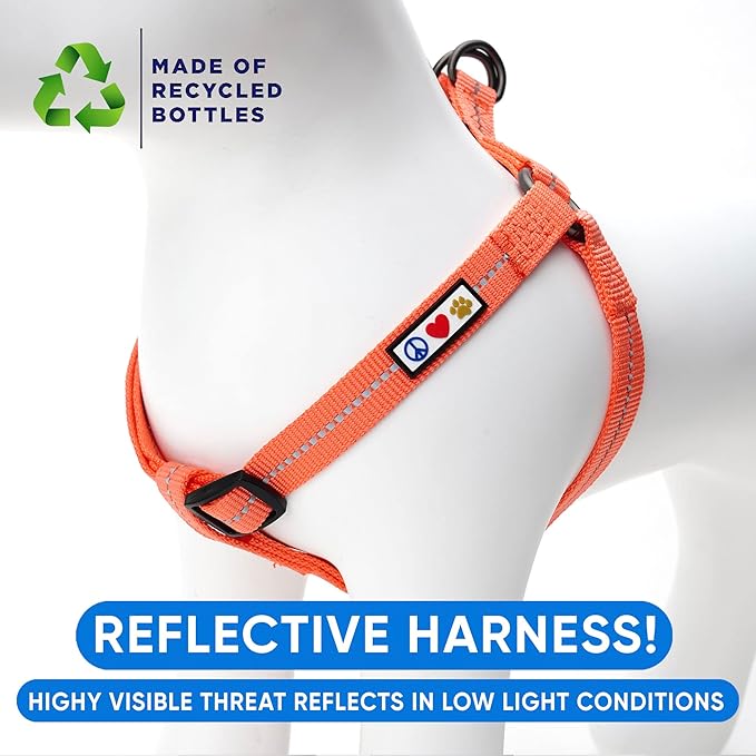 Pawtitas Recycled Dog Harness with Reflective Stitched a Puppy Harness Made from Plastic Bottles Collected from Oceans Medium Livng Coral