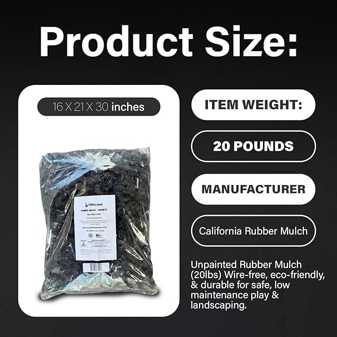 100% Wire-Free Rubber Mulch – Unpainted, 20 lb (0.8 cu ft) | Long-Lasting, Low Maintenance, Safe for Kids & Pets – Landscaping & Playground Ground Cover”