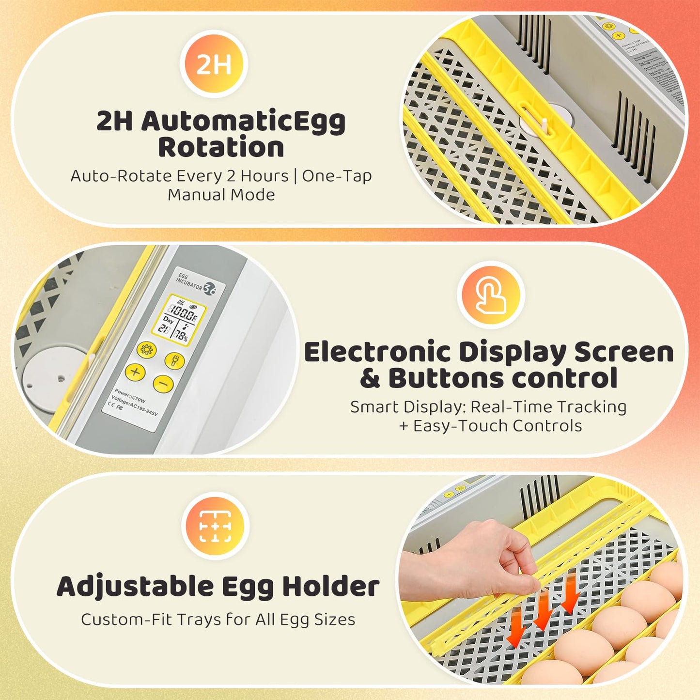 36 Eggs Incubator for Hatching Chicks with Automatic Turner Temperature & Humidity Control, Multifunctional Ultra-Clear Panoramic View with Hatch Days & Egg Candler for Chicken, Duck, Goose, Bird