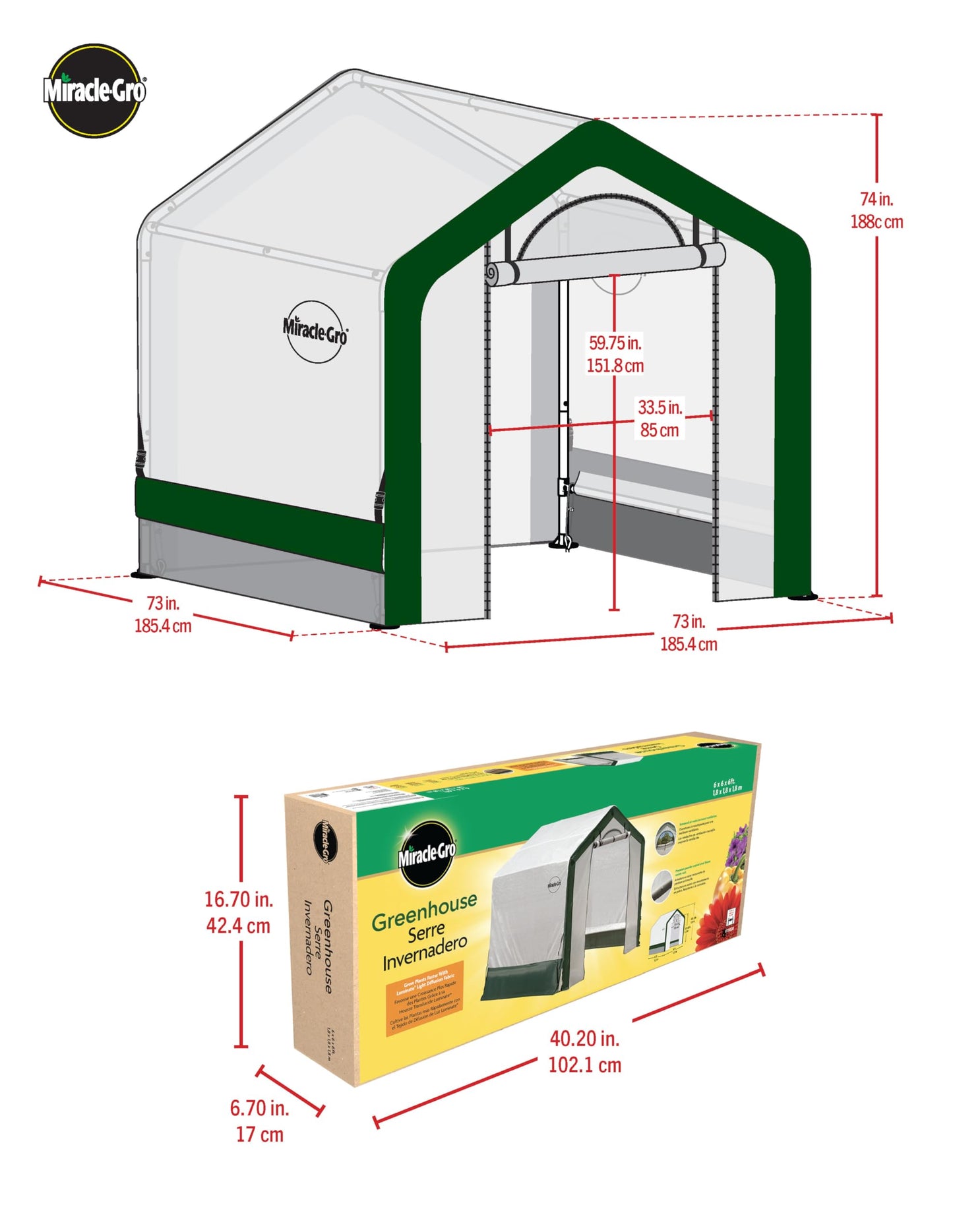 Miracle-GRO 6' x 6' x 6' Outdoor Mini Walk-in Greenhouse Plant Tent, All-Season Small Walk-in Plant Growth Accelerator with UV-Treated Fabric Cover and Zippered Panels, Clear