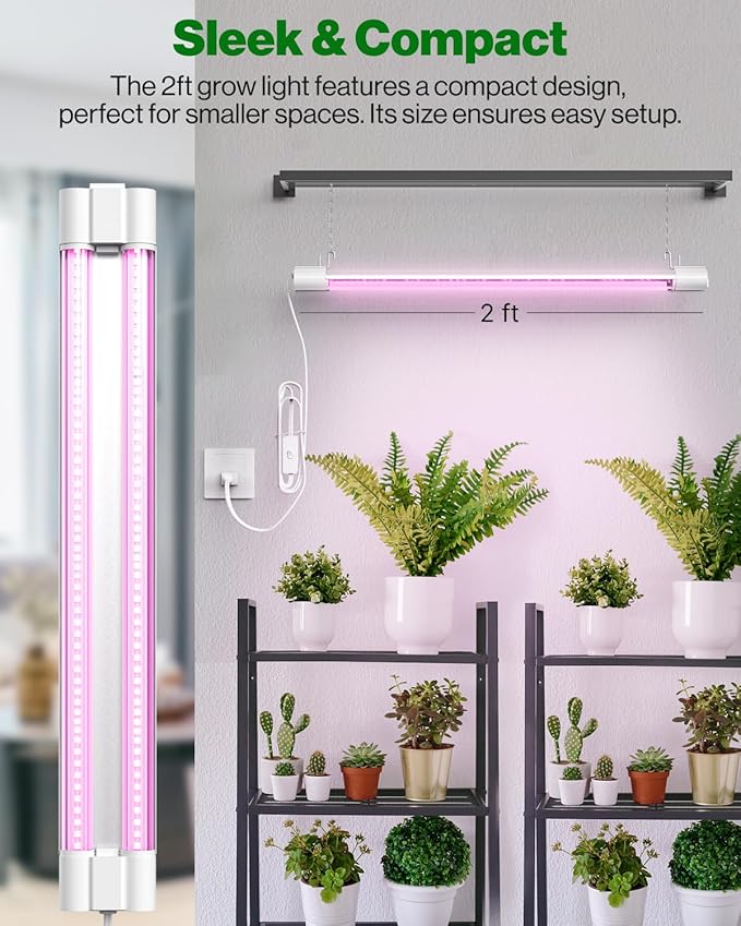 Sunco 2ft Grow Light LED, 20W, Full Spectrum, for Seed Starting, Seedling, Indoor Plants, Plug in Suspended Fixture, Link Up to 8, Inline Switch, ETL 2 Pack.